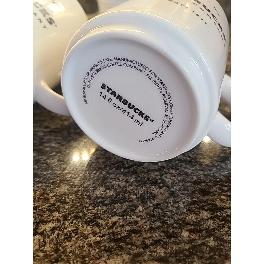Starbucks Coffee Company Seattle WA Mug Est 1971 2018 14 Oz Stackable Cups Bonus